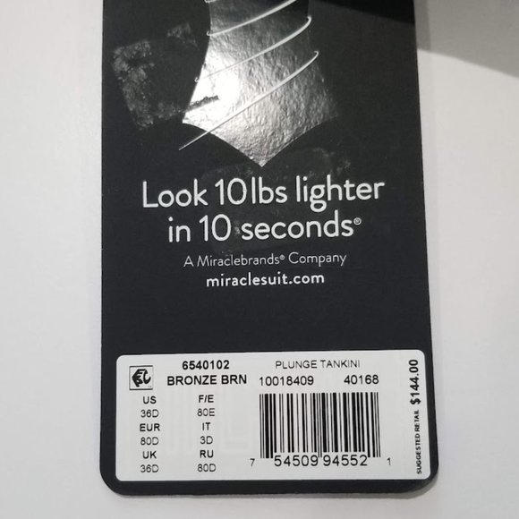 Miraclesuit Black Bronze Age Plunge Underwired Tankini Top 36D - Picture 8 of 8